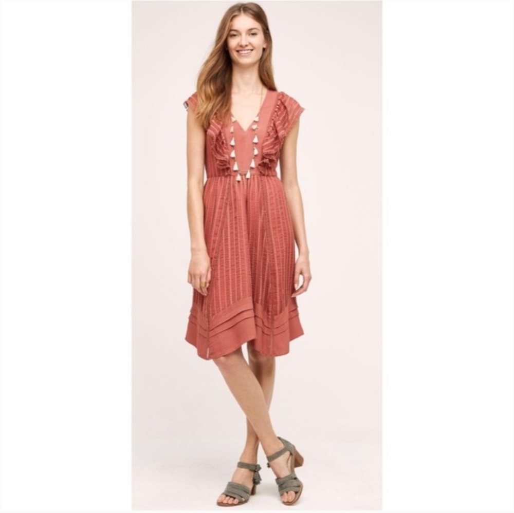 Holding Horses Anthro Pink Ruffle Dress L